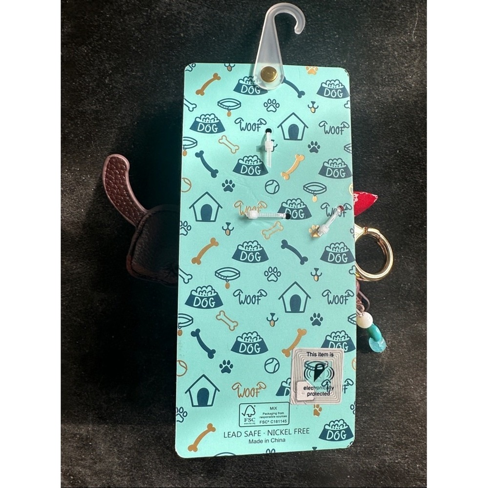 Piper + K Dachshund Dog Bag Charm Key Chain Brown Wiener Dog Red Bandana New - Picture 9 of 9